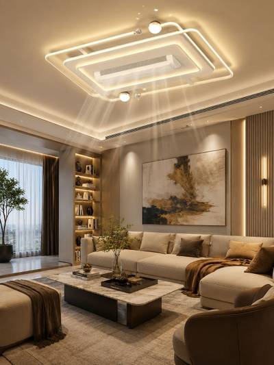 Flush chandelier fitting with fan